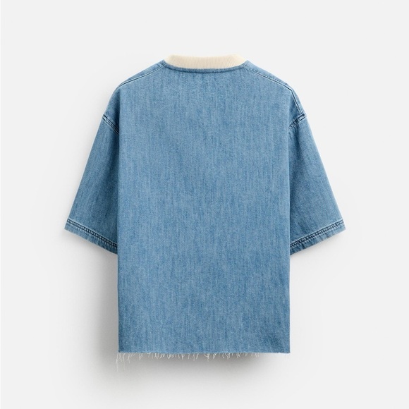 Zara - Blue Stonewashed With Frayed Hemline Denim Short Sleeve Shirt Size XS - Picture 1 of 12